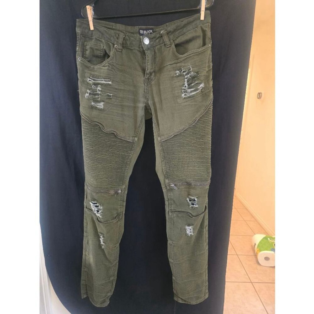 Men's CJ Black Premium Olive Green Distressed Skinny Jeans Waist 30
